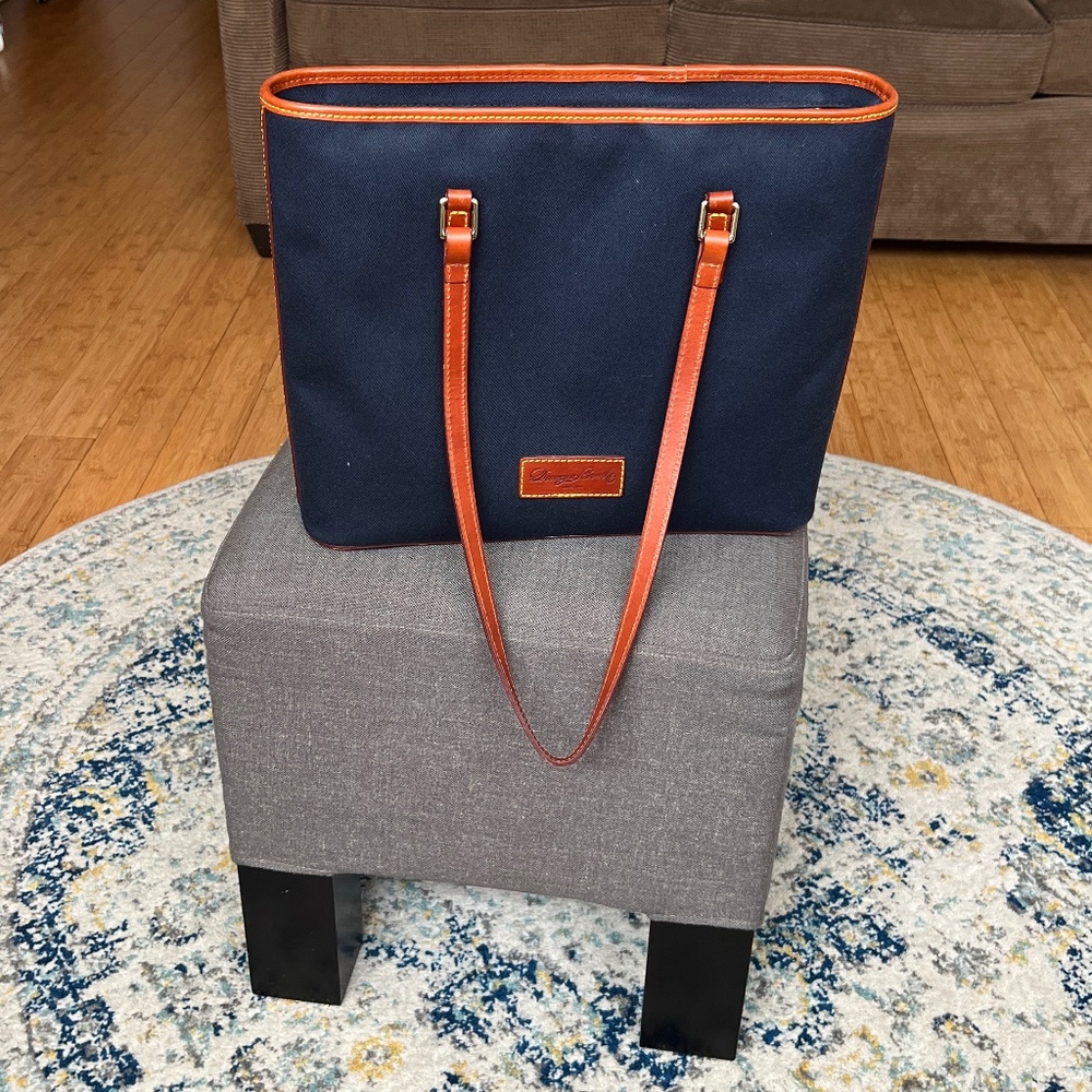Dooney & Burke Navy Blue Coated Canvas Shoulder Work Bag